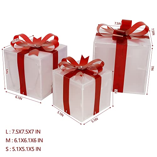 Twinkle Star Set of 3 Christmas Lighted Pop Up Gift Boxes Decorations, Tinsel Present Box, Pre-lit 60 LED Light