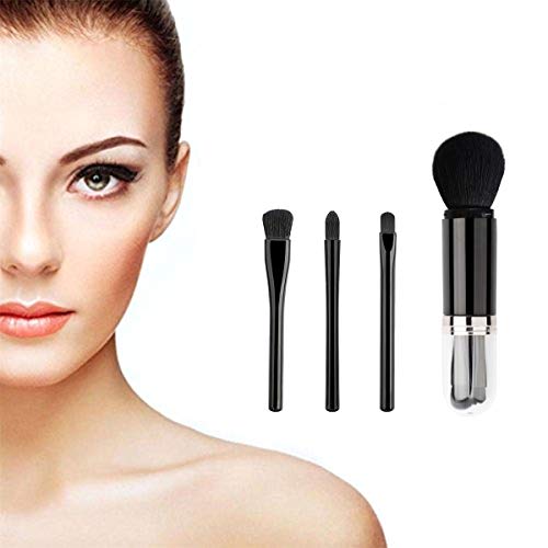 Makeup Brush Set- 4 in 1 Portable Travel Lip, Highlight, Eyeshadow, Foundation Blending & Powder Brush