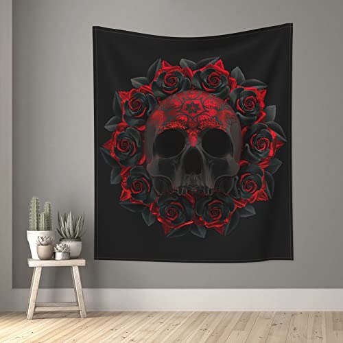 Skull Rose Floral Tapestry Wall Hanging for Home Bedroom Living Room Dorm Aesthetic