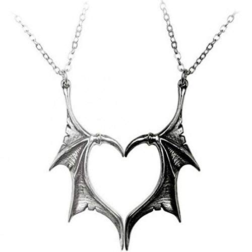 2Pcs Punk Heart Wing Necklace  for Couples