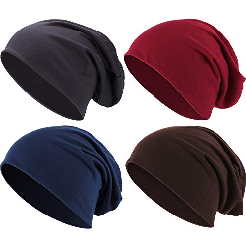 4 Pieces Thin Knit Slouchy Cap Beanies for Men/Women