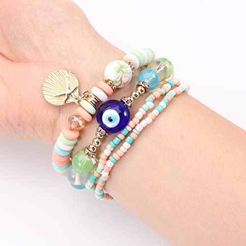 4/2 Sets Bohemia Evil Eye Beads Bracelets for Women