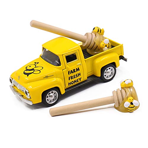 Honey Yellow Truck Toy w/ Faux Honey Dippers Vintage Pickup Metal Truck Decoration