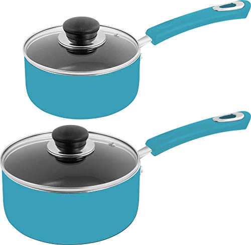 Nonstick Saucepan Set - 1 Quart and 2 Quart - Glass Lid - Multipurpose Use