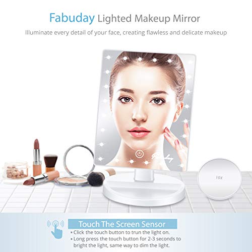 Makeup Mirror w/ Lights & 10X Magnifying Mirror - 24 LED Lighting Adjustable, Dual Power Supply, Touch Screen