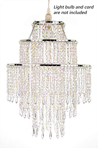 3 Tier Acrylic Chandelier Shade, Ceiling Light w/ Crystal Beads 12.6 inches Diameter