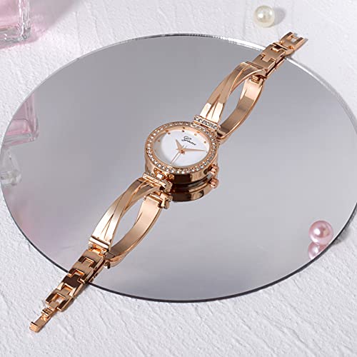 Elegant Rose Gold/Silver Watch & 3 Bracelets Set for Women