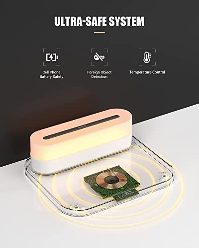 15W Fast Wireless Charger Lamp10%-100% Adjustable Brightness, 3 Color Modes Touch Control