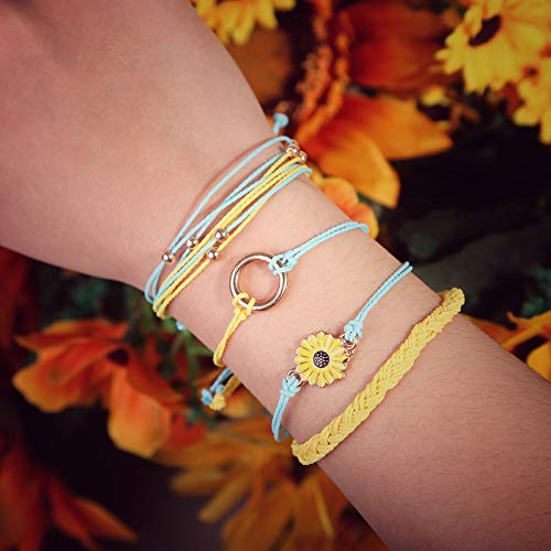 Sunflower String Bracelet Handmade Braided Rope Charms Boho Surfer Bracelet