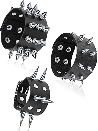 3 Pieces Leather Studded Punk Bracelet for Men/Women