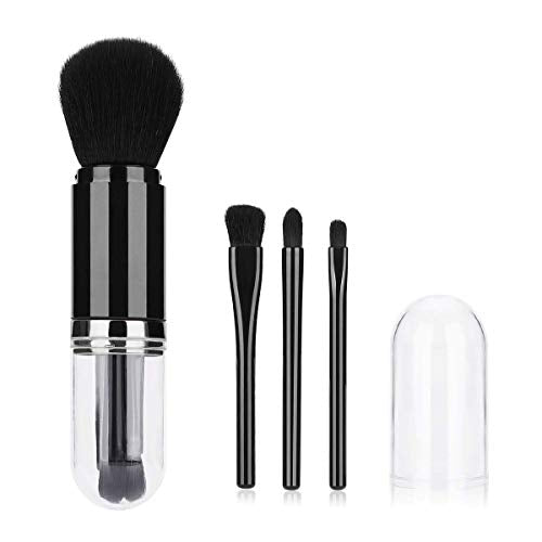 Makeup Brush Set- 4 in 1 Portable Travel Lip, Highlight, Eyeshadow, Foundation Blending & Powder Brush