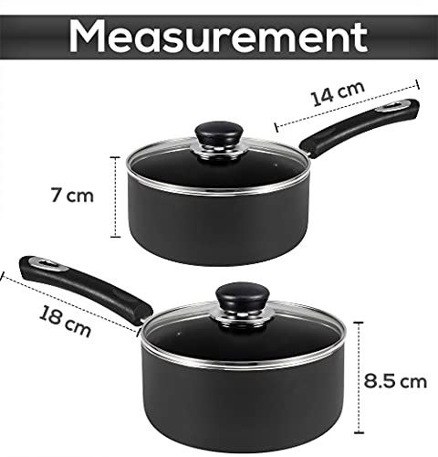 Nonstick Saucepan Set - 1 Quart and 2 Quart - Glass Lid - Multipurpose Use