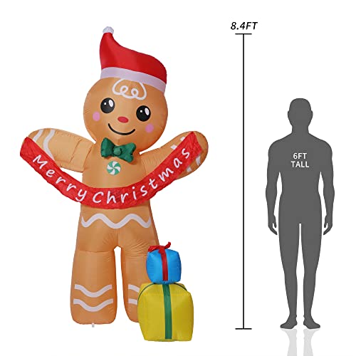 Christmas Inflatables Gingerbread Man with Gift Boxes, LED Inflatable Decoration for Outdoor Indoor Holiday