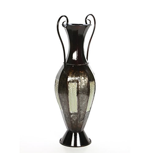 26 Inch High Tall 2 Tone Metal Vase with Handles