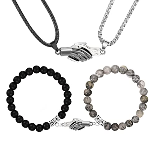 4Pcs Couples Bracelets & Necklace Set for Women/Men