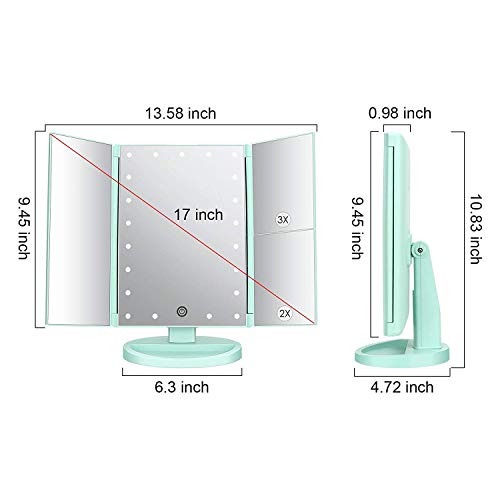 Tri-fold Lighted Vanity Makeup Mirror w/ 3x/2x Magnification, Touch Screen &180 Degree Free Rotation