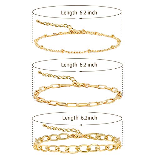 14K Gold Plated Beaded Bracelets for Women -Stretchable & Adjustable