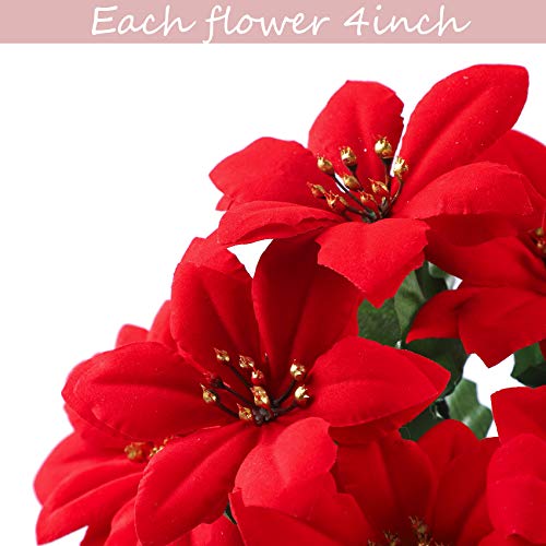 6 Pack Christmas Artificial Poinsettia Ornaments