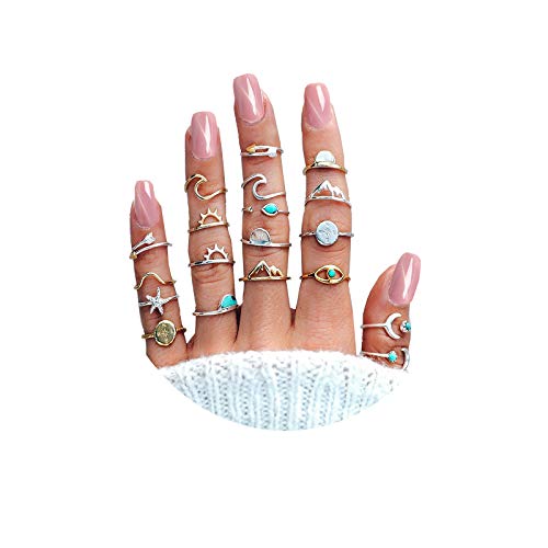 19PCS Boho Turquoise Knuckle Stacking Rings for Women