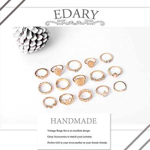 Vintage Ring Set Carved Knuckle Crystal Rings Set Gold Stackable Midi Rings Finger Jewelry for Women