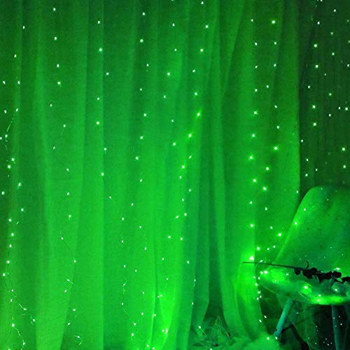 Green USB Powered Fairy Lights Curtain String, 8 Modes Twinkle (300 LEDS 9.8x9.8Ft)