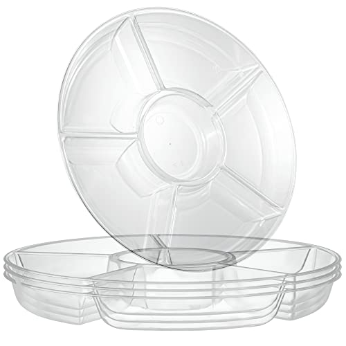 6 Sectional Round Plastic Serving Tray/Platter (8, Black)