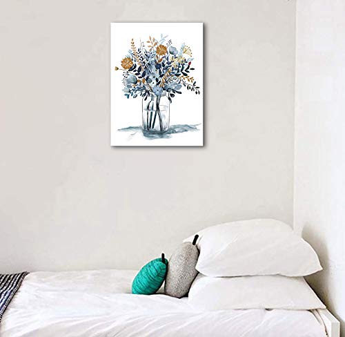 Indigo Flowers Watercolor Canvas Wall Art Decor Framed Ready to Hang