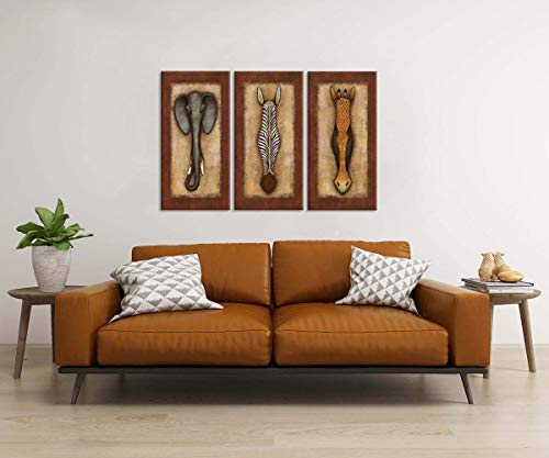 3 Pcs Abstract African Animals Wall Art Vintage Africa Style Painting on Canvas Framed Ready to Hang 12x24inchx3pcs