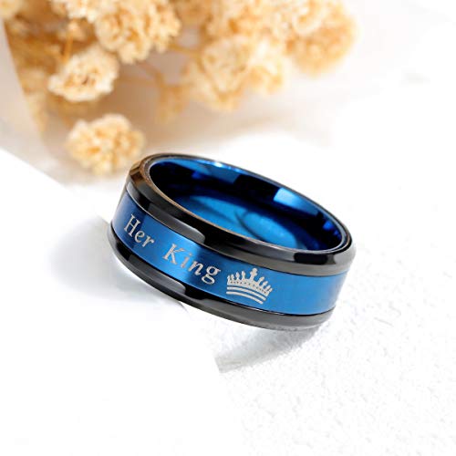 Set of 2 Matching King and Queen Stainless Steel Couple Promise Rings