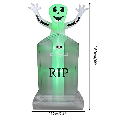 6FT Halloween Inflatables Tombstone w/ Ghost w/ LED