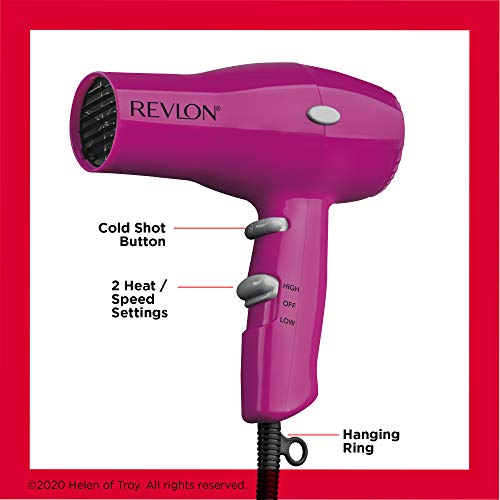 REVLON 1875W Lightweight + Compact Travel Hair Dryer, Black