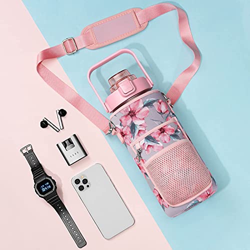 Half Gallon Motivational Water Bottle w/ Sleeve & Strap 64 OZ