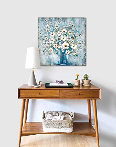 White Flower in Blue Bottle  Wall Art Canvass