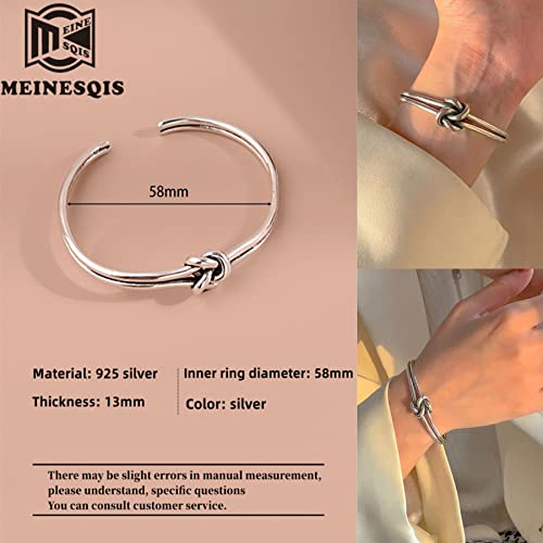 Women's Silver Bracelets Handmade Bracelets 925 Silver Bracelets Men's Bracelets, Simple Knotted Silver Wire Design, Bracelet Opening Size Adjustable, Bracelets Best Gift for Girlfriend Boyfriend