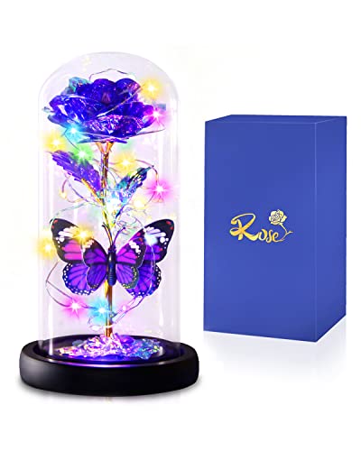 Enchanted Galaxy Light Up Butterfly Rose  Gifts in Glass Dome