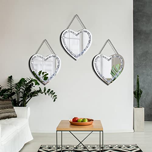 Crystal Crush Diamond Heart Shaped Silver Mirror