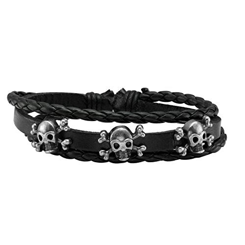 6 Pcs Leather Punk Skull Braided Bracelet  for Men/Women