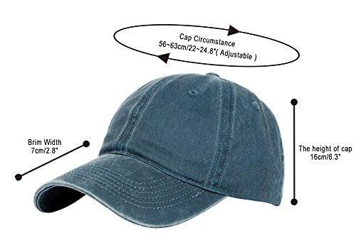 Unisex Baseball Cap Adjustable Washed Dyed Cotton Ball Hat (One Size)