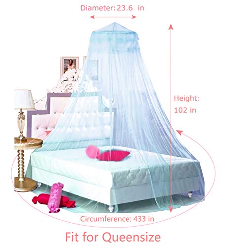 Princess Bed Canopy Netting Mosquito Net Round Lace Dome for Twin Full & Queen Size Beds w/ Jumbo Swag Hook