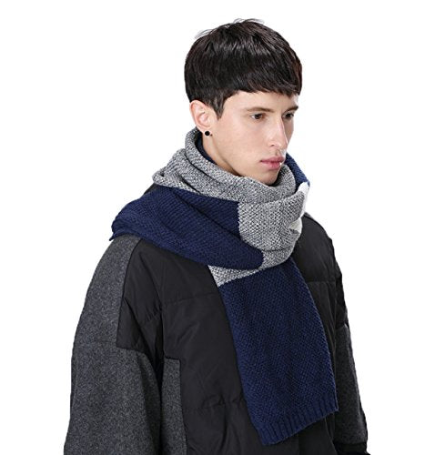 Men's Winter Scarf, Color Block Striped Long Scarf Knit Wool Cashmere Feel Soft Fashion Scarves