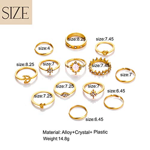 Vintage Ring Set Carved Knuckle Crystal Rings Set Gold Stackable Midi Rings Finger Jewelry for Women