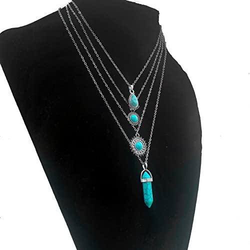 Silver Turquoise Layered Necklaces for Women Girls