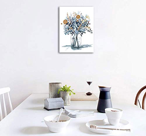 Indigo Flowers Watercolor Canvas Wall Art Decor Framed Ready to Hang