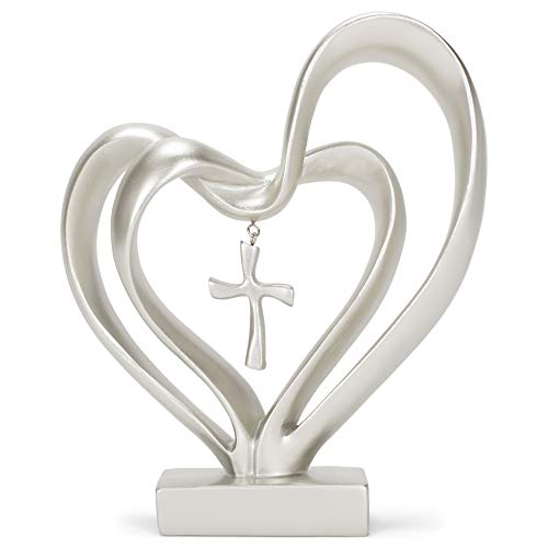 Marriage Takes Three Hearts Matte Silver Finish 13X8 inch Cross in Middle Home Decoration