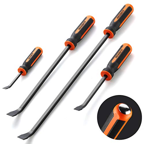 Pry Bar Set, Heavy Duty Mechanic Hand Tools Thicker Strike Cap Handle, Black Orange