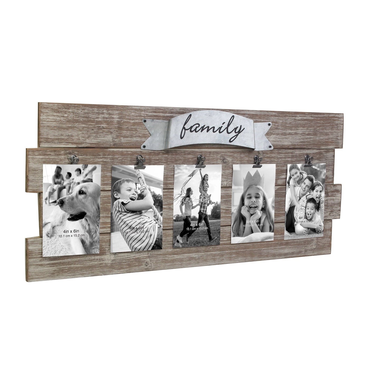 Rustic Wooden Family Collage Photo Frame w/ Clips