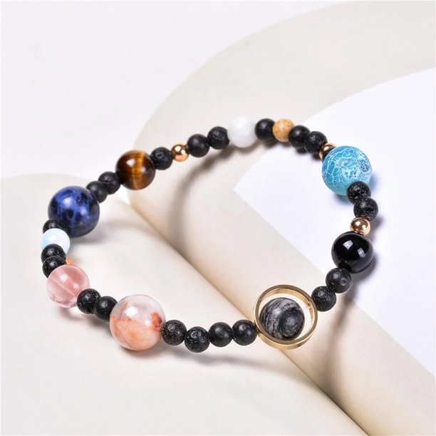 The Eight Planets Bracelet Universe Galaxy Solar System Bracelet Natural Beads Stone, A