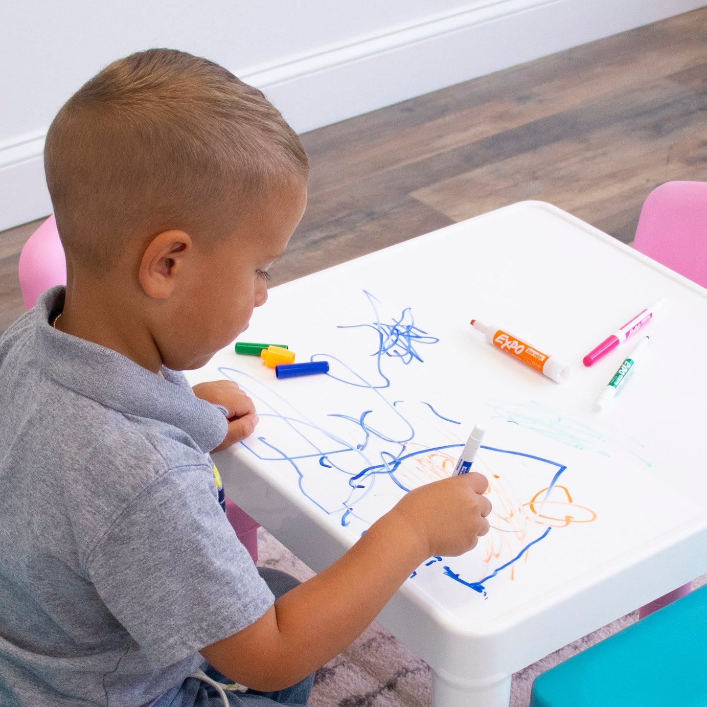 5-Piece Plastic Dry-Erase Table & Chair Set with Eraser