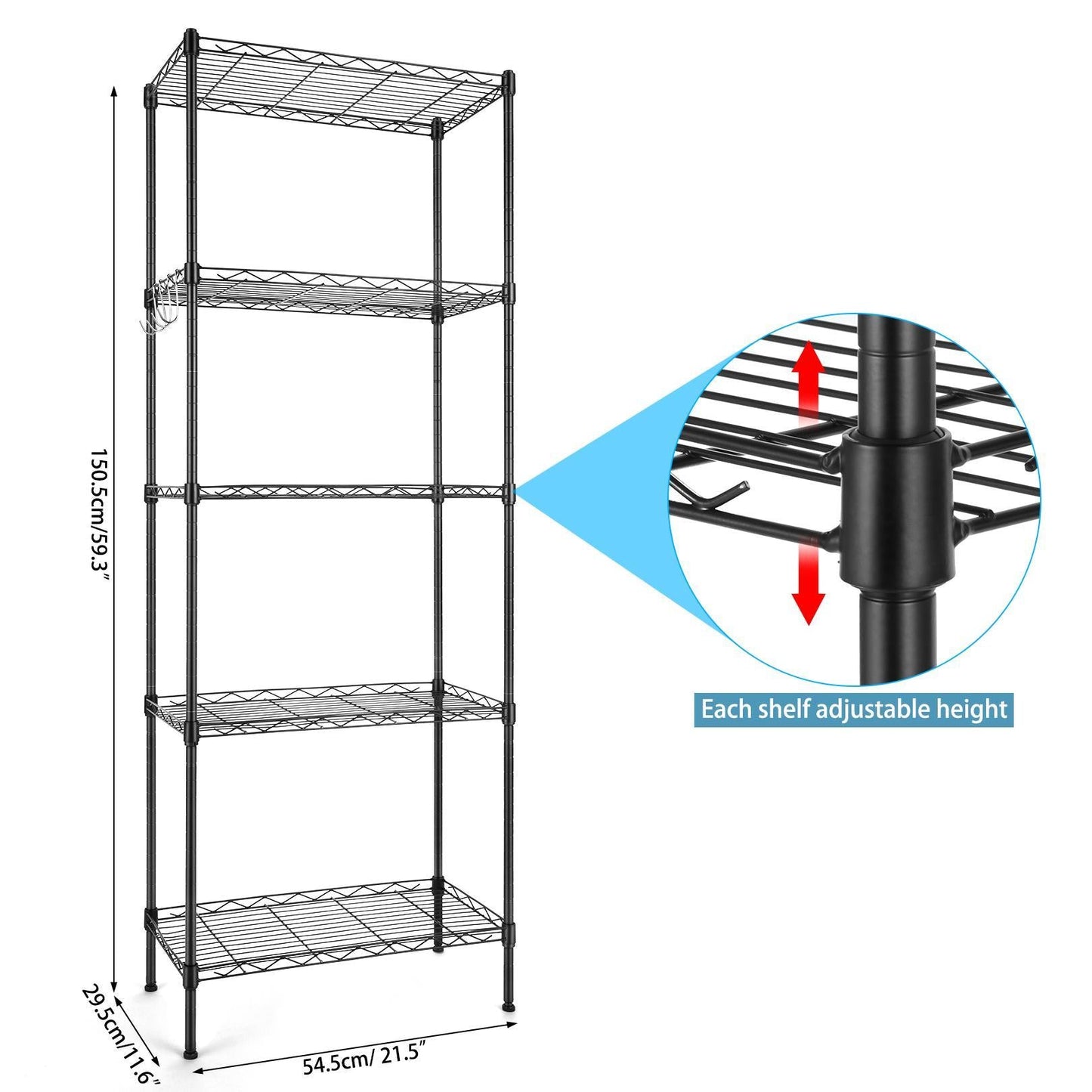 5 Tier Wire Shelving Metal Storage Rack