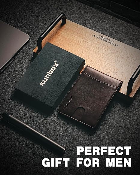 Slim Money Clip Wallets for Men RFID Blocking 11 Card Holder Minimalist Small Leather Bifold Men's Front Pocket Wallet Gift Box